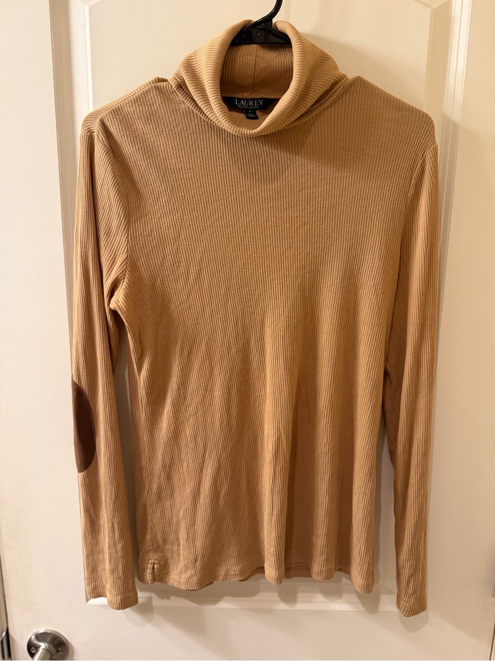 Lauren Ralph Lauren Camel Ribbed Turtleneck Long Sleeve Top